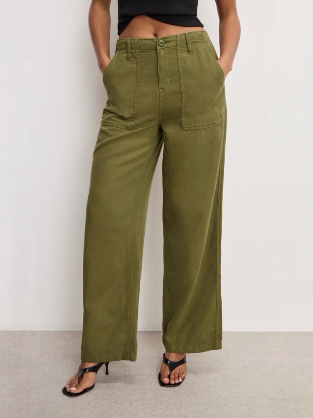 Good American Olive Green Wide Leg Pants